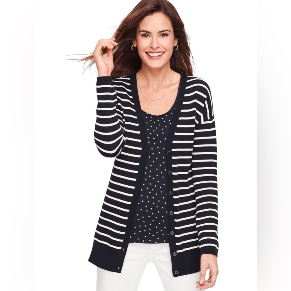 Talbots Forever Girlfriend Cardigan Striped Preppy Classic Size P